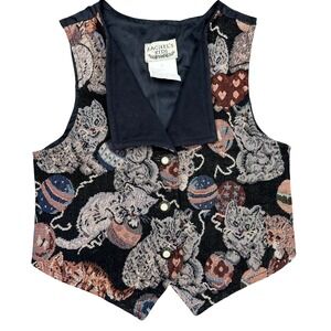 Vintage Rachel's Kids Cat Kitten Tapestry Vest‎ Multi Yarn Ball Size 5 Retro